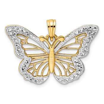 14K Two-tone Gold Diamond-Cut Butterfly Pendant