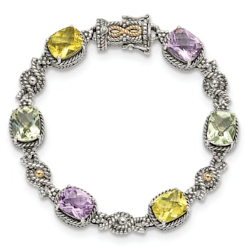 Sterling Silver with 14K Gold Over Sterling Silver Accent Oxidized
Pink/Green/Lemon Quartz Bracelet