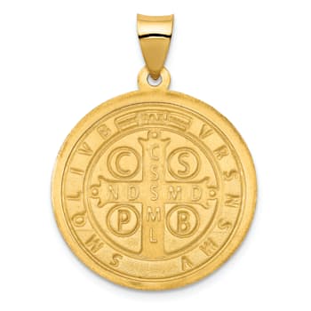 14k Yellow Gold Polished and Satin St. Benedict Reversible Medal Pendant