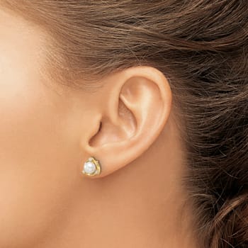 14K Yellow Gold Lab Grown Diamond and Freshwater Cultured Pearl Post Earrings
