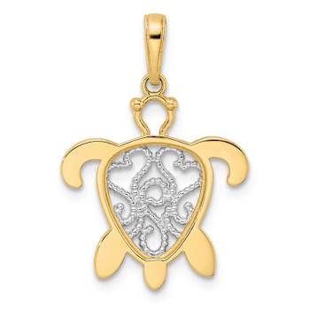14k Yellow Gold and Rhodium Over 14k Yellow Gold Diamond-Cut Filigree
Turtle Pendant