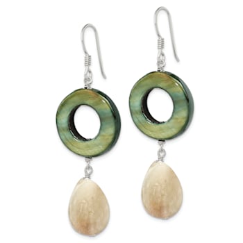 Sterling Silver Polished Jadeite and Green Mother of Pearl Dangle Earrings