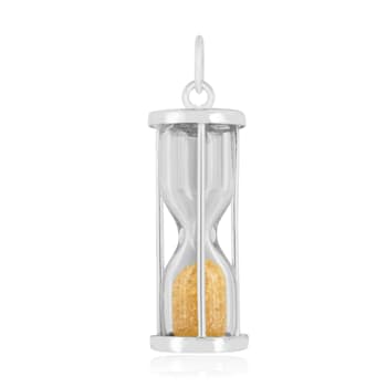 Citrine Rhodium Over Sterling Silver Hourglass Sand Timer Pendant