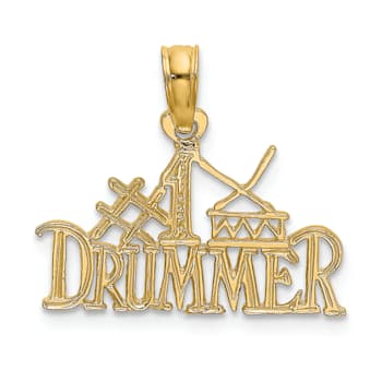 14k Yellow Gold Textured #1 Drummer pendant