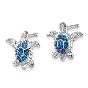 Rhodium Over Sterling Silver Enameled Polished Turtle Post Earrings