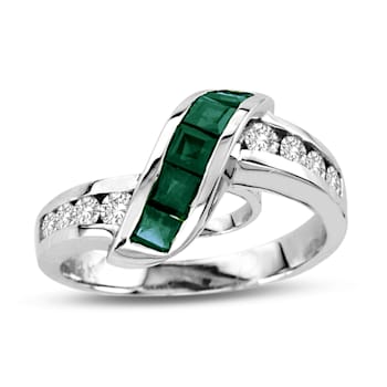 0.93ctw Emerald and Diamond Ring in 14k White Gold
