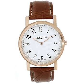 Mathey Tissot Men's City White Dial, Rose Bezel, Brown Leather Strap Watch