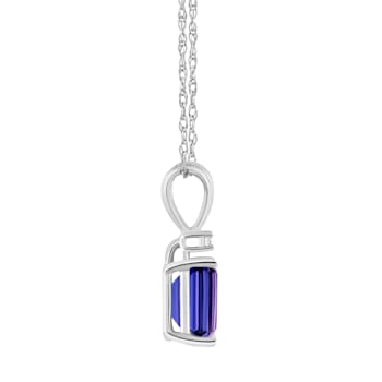 7x5mm Emerald Cut Tanzanite with Diamond Accent 14k White Gold Pendant
With Chain