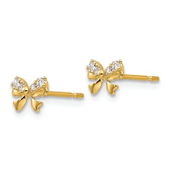 14K Yellow Gold Cubic Zirconia Children's Bow Post Earrings