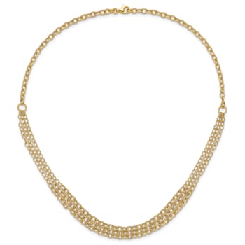 14K Yellow Gold Polished and Textured Fancy 3 Layer Cable Necklace
