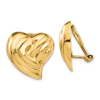 14k Yellow Gold Non-pierced Heart Stud Earrings