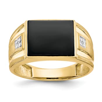 10K Yellow Gold Men's Diamond and Black Onyx Ring