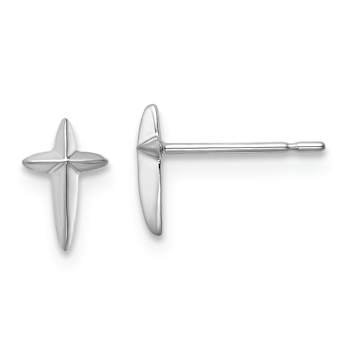 Rhodium Over 14k White Gold Children's Cross Stud Earrings