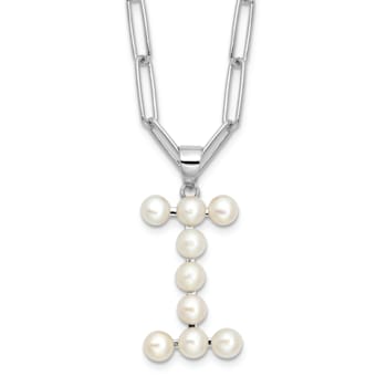 Rhodium Over Sterling Silver 3-5.5mm Freshwater Cultured Pearl LETTER I
18-inch Necklace