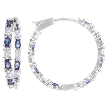 Blue And White CZ Inside-Out Hoop Earrings