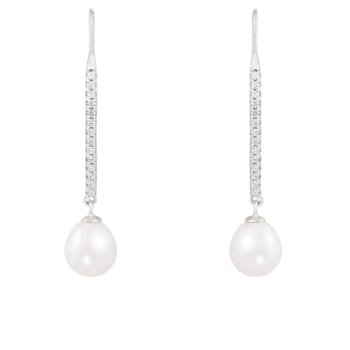 7-8mm white cultured freshwater pearl rhodium over sterling silver earrings