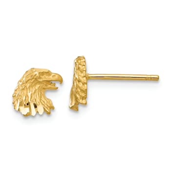 14k Yellow Gold Diamond-Cut and Satin Eagle Stud Earrings