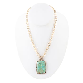 Barse Turquoise Jacquard Pendant Necklace In Bronze