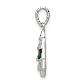 Rhodium Over Sterling Silver CZ and Enameled Christmas Tree Pendant