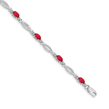 Rhodium Over 14k White Gold Diamond and Ruby Bracelet