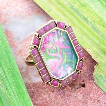 Barse Jewelry Flamingo Pink Agate Gold Tone Statement Ring