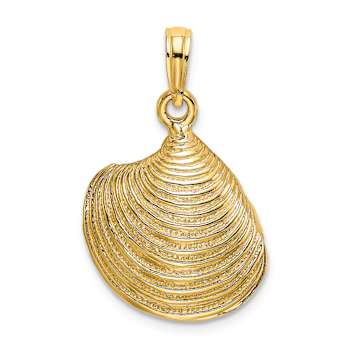 14k Yellow Gold Textured 3D Clam Shell Charm