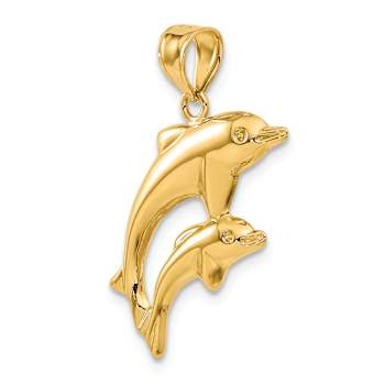 14k Yellow Gold Dolphin Pair Pendant