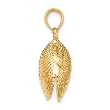 14k Yellow Gold Textured 3D Clam Shell Charm