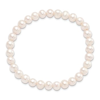 6-7mm White Semi-round Freshwater Cultured Pearl Stretch Bracelet