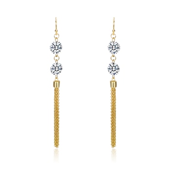 CZ Chain Fringe Dangle Earrings In 14K Gold Over Sterling Silver