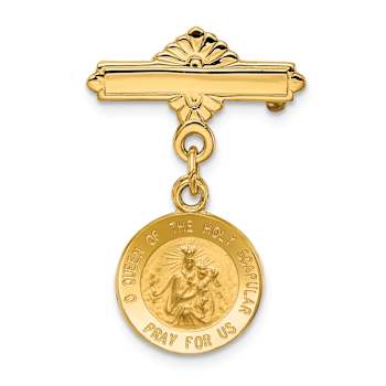 14k Yellow Gold Satin Reversible Queen of the Holy Scapular Sacred Heart
Medal Pin