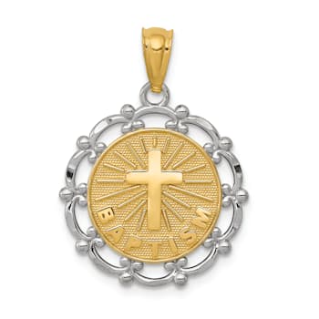 14K Yellow Gold with White Rhodium Baptism Pendant