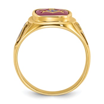 10K Yellow Gold Men's Enamel and Lab Created Ruby Blue Lodge Masonic Ring