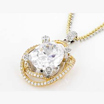 Two-tone Oval CZ Pendant With Chain In Platinum-Enhanced Sterling Silver
And 18K Gold Over Sterling Silver 8.45ctw