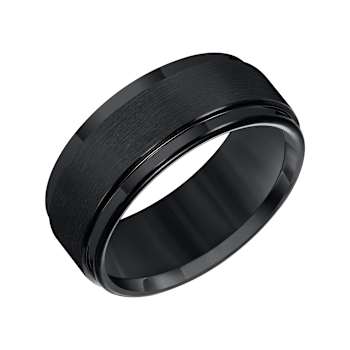 9mm Step-Edge Comfort Fit Band in Black Tungsten Carbide with Brushed Finish