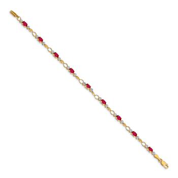 14k Yellow Gold and Rhodium Over 14k Yellow Gold Completed Open-Link
Diamond and Ruby Bracelet