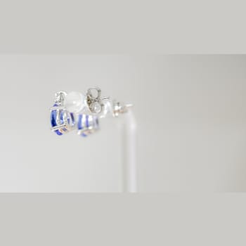 Pear Shape Tanzanite and CZ Rhodium Over Sterling Silver Earrings, 2.02ctw