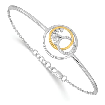 14k Yellow Gold and 14k White Gold Diamond Circle Cluster Bar Bracelet