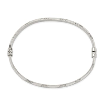 Sterling Silver Diamond-cut 6mm Bangle and 4mm Hoop Earring Set