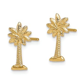 14k Yellow Gold Textured Mini Palmetto Palm Tree Stud Earrings