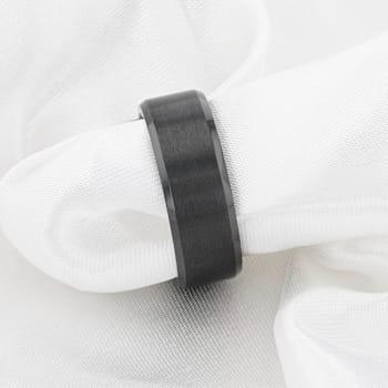 ELYSIAN Black Titanium Ring with Polished Beveled Edges and Brush
Finished Center 8mm