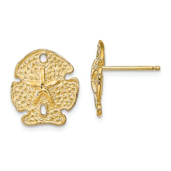 14K Yellow Gold Textured Sand Dollar Stud Earrings