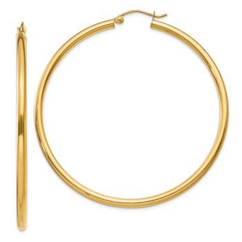 14k Yellow Gold Polished 2 3/16" Tube Hoop Earrings