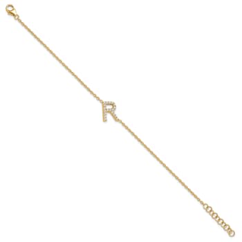 14k Yellow Gold Diamond Sideways Letter R Bracelet