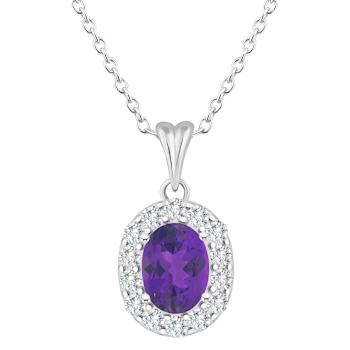 8x6mm Oval Amethyst and White Topaz Accent Rhodium Over Sterling Silver
Halo Pendant w/Chain