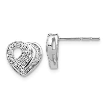 Rhodium Over 14k White Gold Diamond Heart Stud Earrings