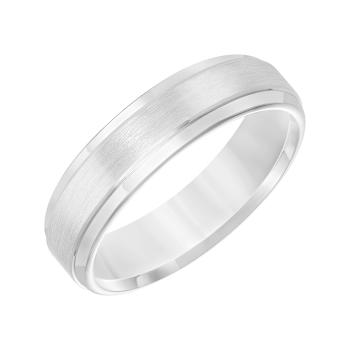 6mm Step-Edge Comfort Fit Band in White Tungsten Carbide with Satin Finish