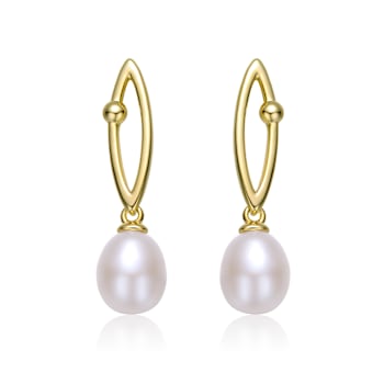 Pear Shape Freshwater Pearl And CZ Drop Earrings In 14K Gold Over
Sterling Silver