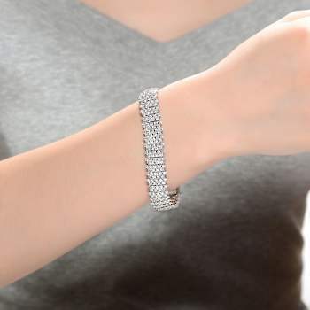 CZ Pave Link Bracelet In White Rhodium Over Brass