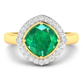 Cushion Cut Green Emerald and White Diamond 14K Yellow Gold Halo Ring
2.31 ctw